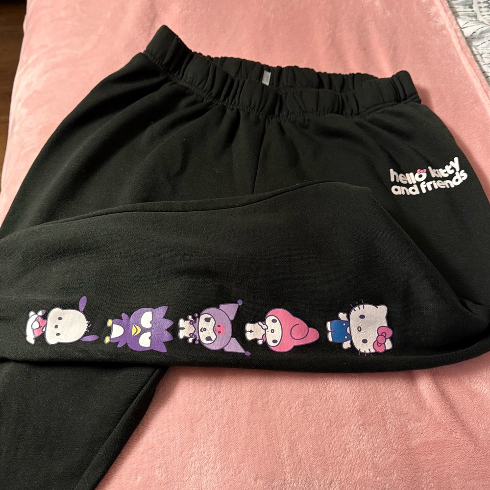 Sanrio Hello Kitty & Friends Black Kids GIRLS XL Kawaii Sweatpants / Joggers